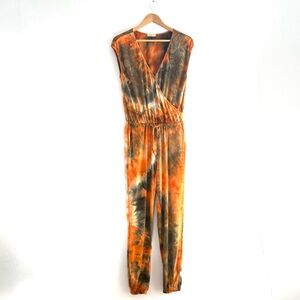 SOCIALITE - Orange and Olive Green Tie Dye Jumpsuit